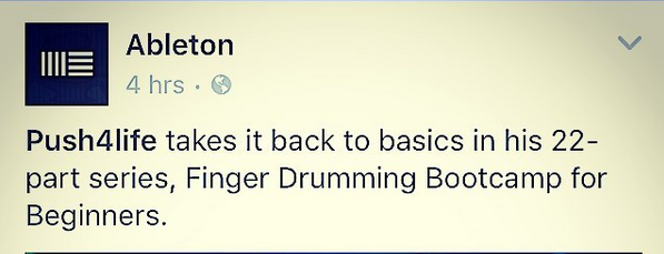 Ableton features PUSH4life Finger Drumming Bootcamp